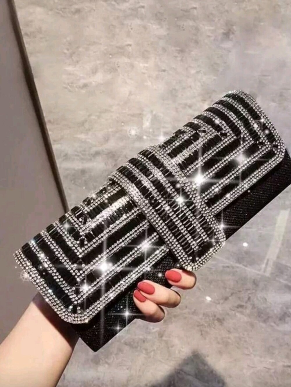 BRAND NEW ** Elegant Black Crystal-Embellished Evening Clutch